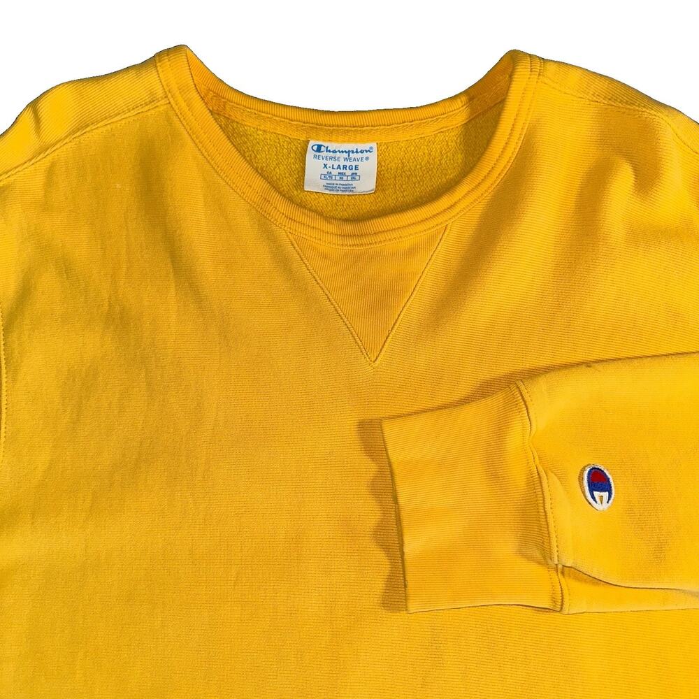Champion Reverse Weave Sweatshirt Mens XL Yellow Crewneck Pullover Plain Blank